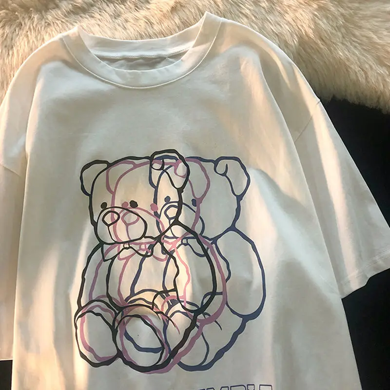 Summer Bear 3D stampa tridimensionale doppia ombra a maniche corte t-shirt oversize allentata Ins Harajuku vestiti a mezza manica