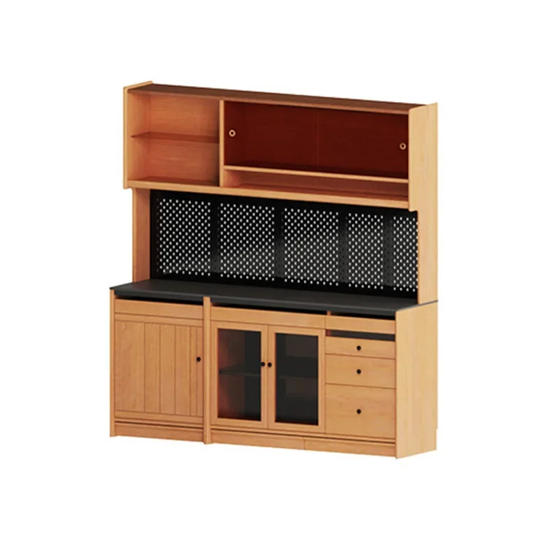 Nordic solid wood dining side cabinet Japanese cherry wood against the wall hole board storage rock slab countertop storage