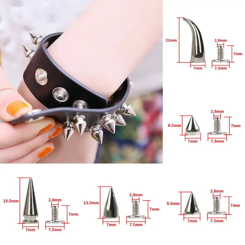 10/100pcs argento cono Studs Spikes rivetto in pelle per Cool Punk Rock Garment Clothes Bag Shoes cucito fai da te Cool Leathercraft Decor