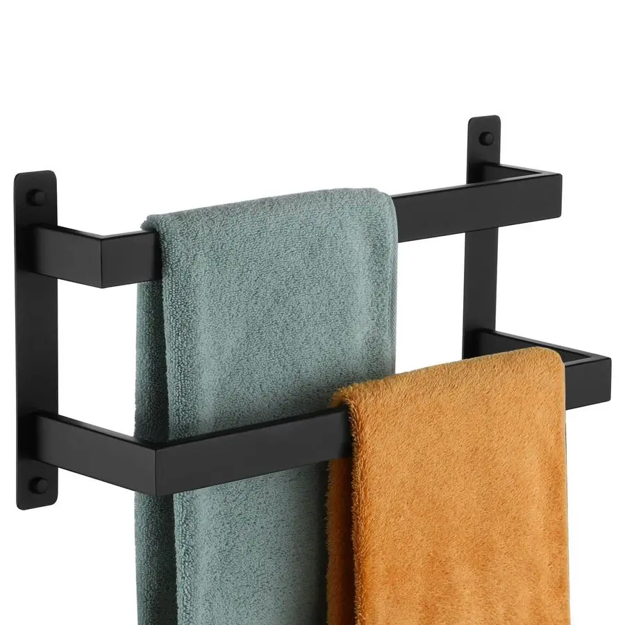 

Towel Bars Black Bath Towel Holders 16 Inches Bathroom 2Tiers Ladder Towel Rails Wall Mounted Towels Shelves Rack Stainless Stee