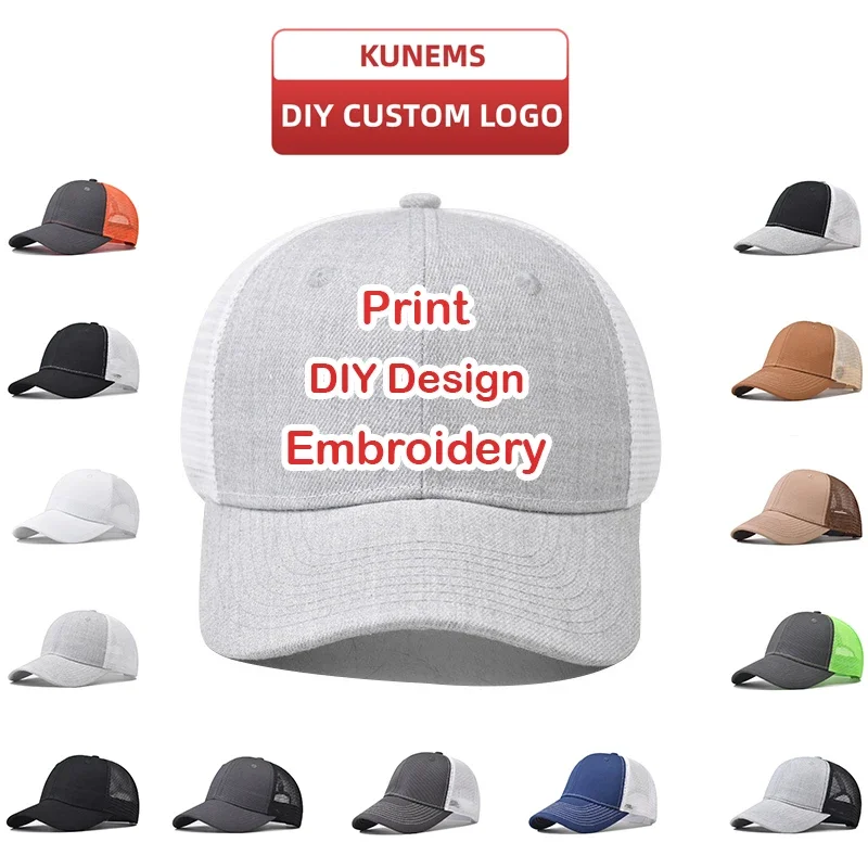 KUNEMS Custom Embroidery Baseball Cap for Men and Women DIY Design Mesh Cap LOGO Print Hat Quality Cotton Hat Wholesale Unisex