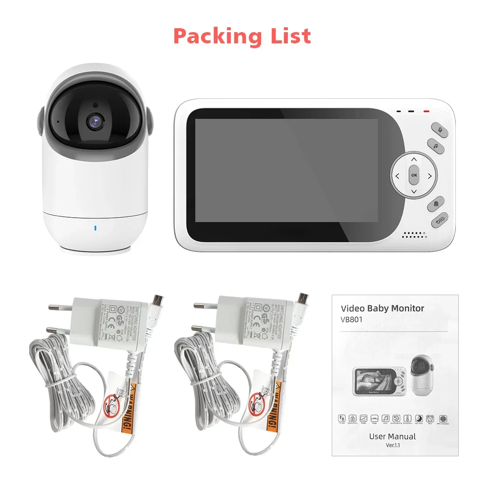 

Babysitter Baby Monitor With Pan Tilt Camera 2.4G Wireless Two Way Audio Night Vision Security Camera 4.3 Inch LCD VB801