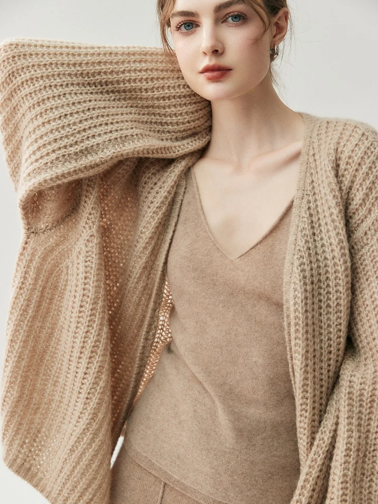 MEETCC المرأة 100% سترة الكشمير فضفاضة الخريف الشتاء تريكو سترة الموضة غير رسمية تنوعا لينة الدافئة مريحة #4