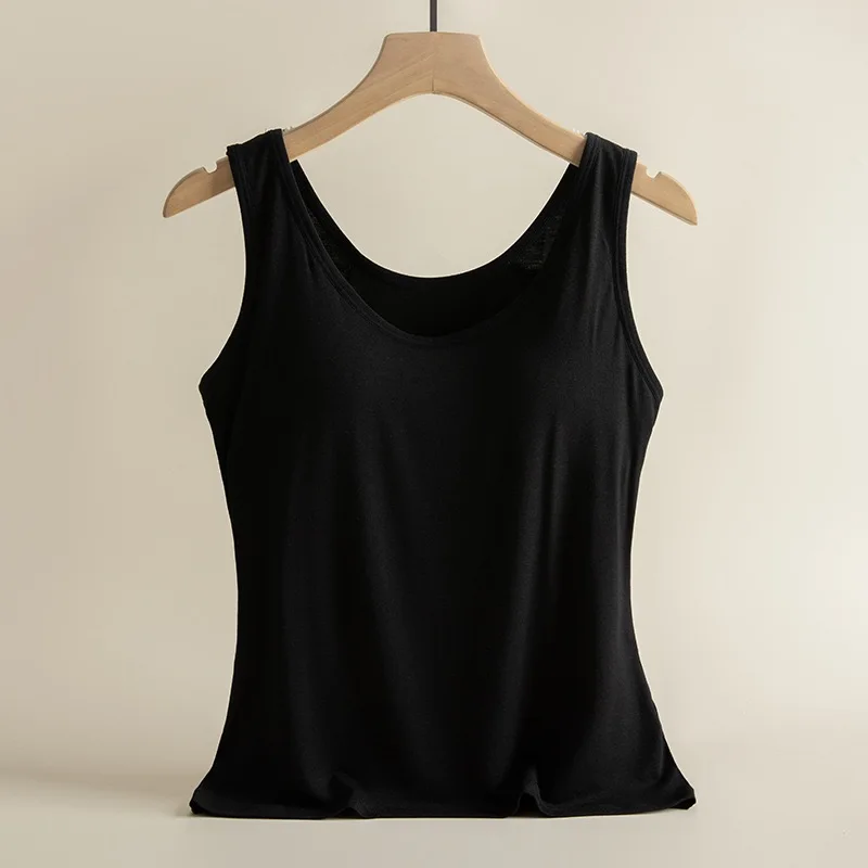 1 قطعة سترة المرأة القمم الجولة الرقبة سترات بلون مبطن سليم صالح تانك القمم مثير Feminino عادية تانك القمم مع المدمج في حمالات الصدر