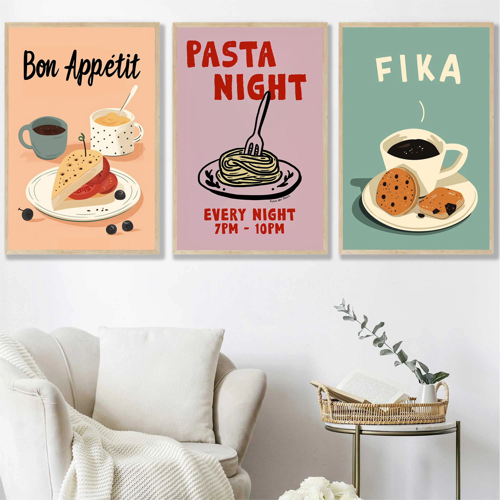 Modern Kitchen Delicious Food Pizza Sardines Coffee Afternoon Tea Retro Poster Canvas Paintings Wall Art Pictures Home Decor