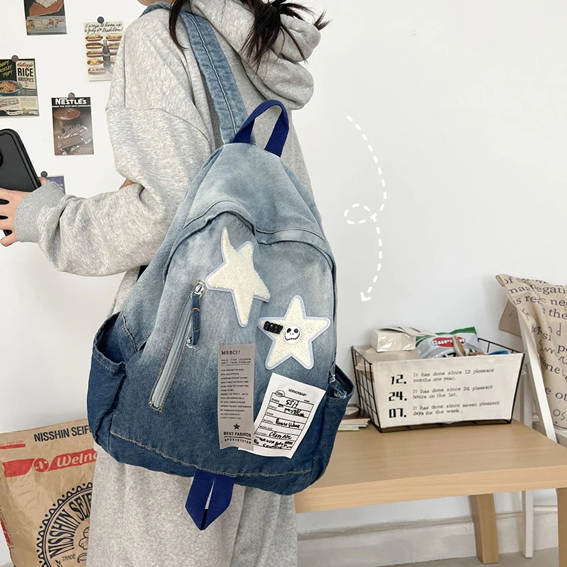 Large Capacity Designer Backpack Girls Cute Cowboy Fashion Multi Functional Backpack for Students Casual Star High School Bag