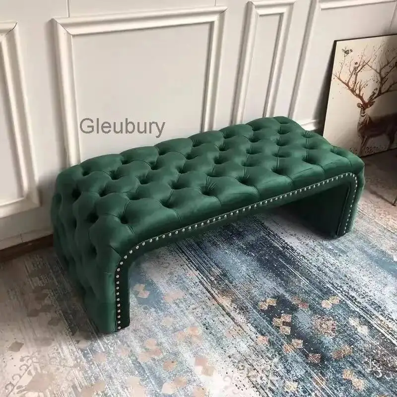 Simple Flannel Wooden Sofa Stool Convenient Entrance Hall Footstool Modern Multifunctional Luxury Art Living Room Furniture