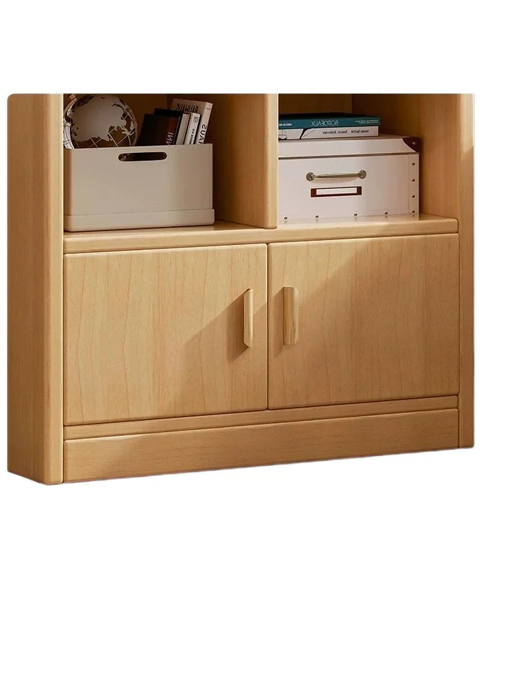 

Solid wood bookcase for students, super thick floor-to-ceiling storage with cabinet door