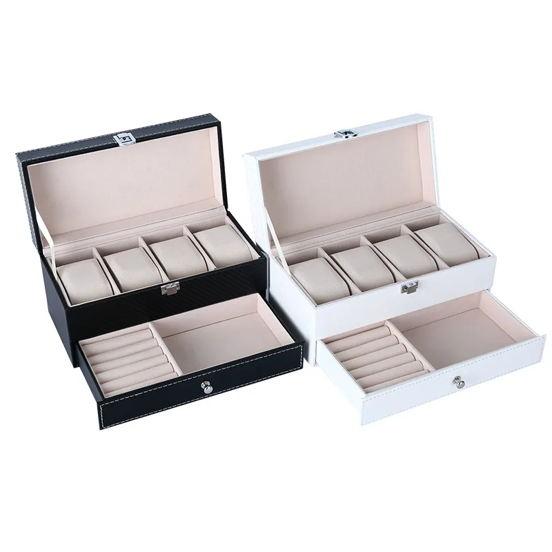 4-position double-layer multi-purpose jewelry watch box pu leather necklace earring bracelet  ring storage box storage box image 3