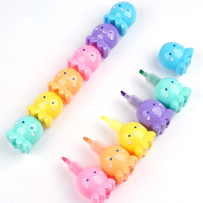 Kawaii 5 Colors Octopus Fluorescent Marker Pen Set Highlighter Pens Painting Highlight Mark Cute Stationery School Supplies