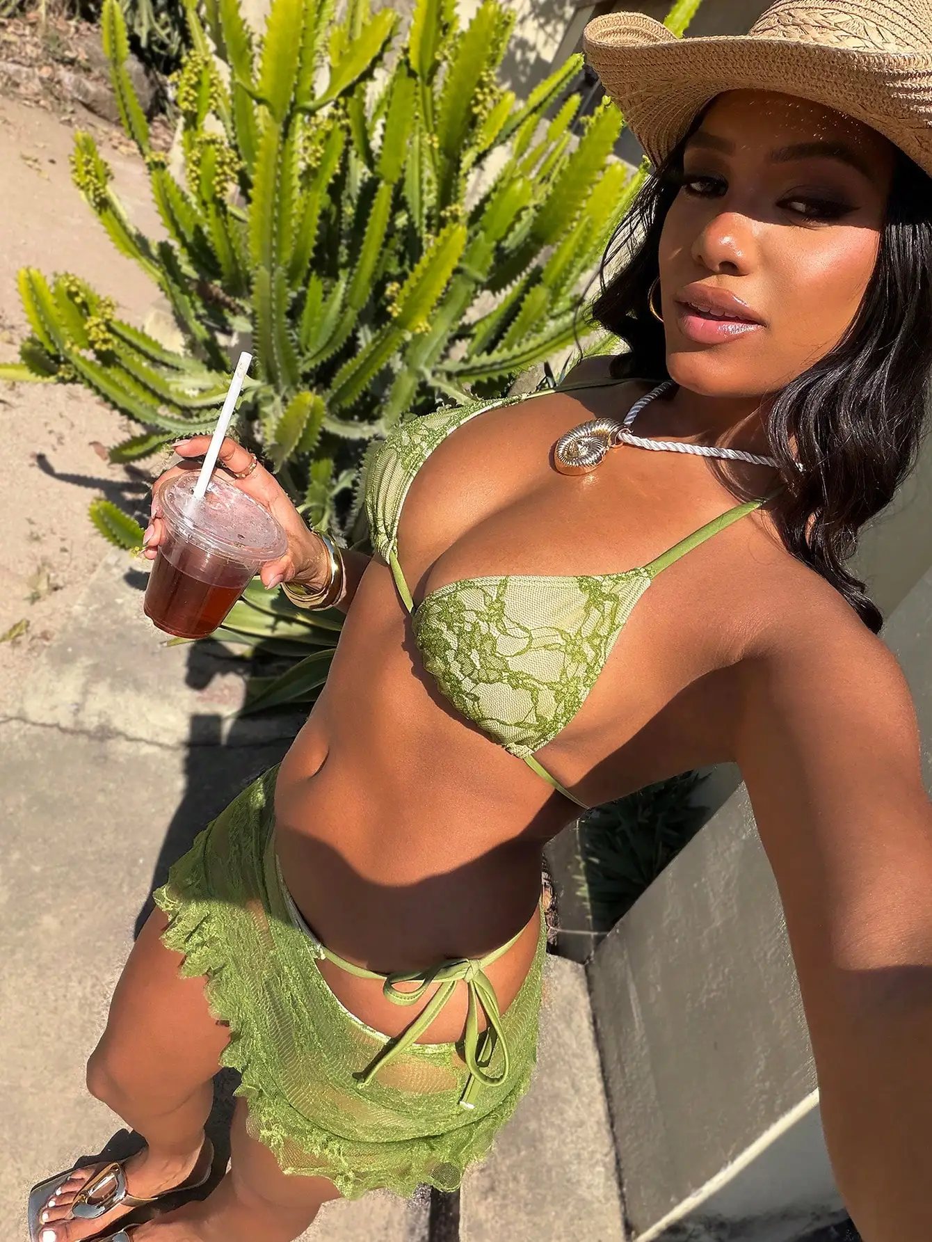 

Lace Triangle Cup Tanga Bikini With Flirty Ruffled Mini Skirt Set For Summer Beach Wear