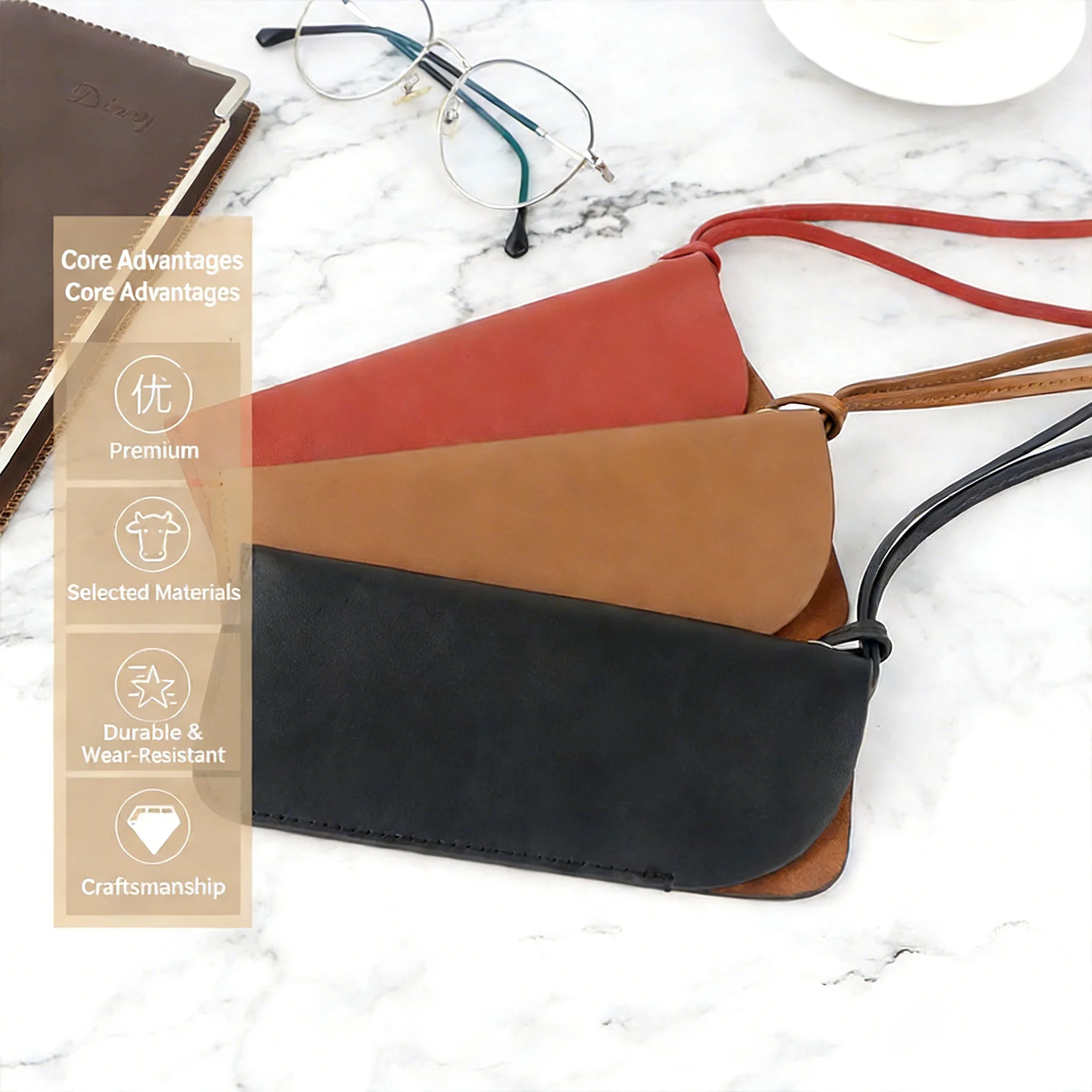 

Кожаный чехол для очков с индивидуальным логотипом, минималистичный, из натуральной кожи, с креплением на шею, портативный, для хранения очков, защитный чехол для солнцезащитных очков, OEM