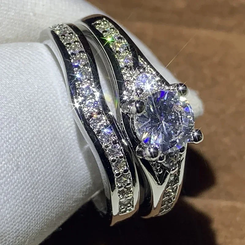 2Pcs Set Luxury Women Rings, Engagement Accessories