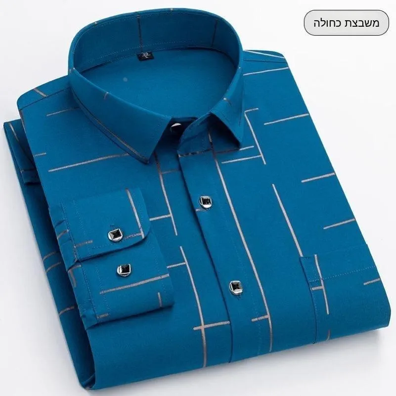 New Men's Business Shirt Gold Embossed Casual Comfortable Summer Anti-Wrinkle Ice Silk Easy Care Short Sleeve Windsor Collar