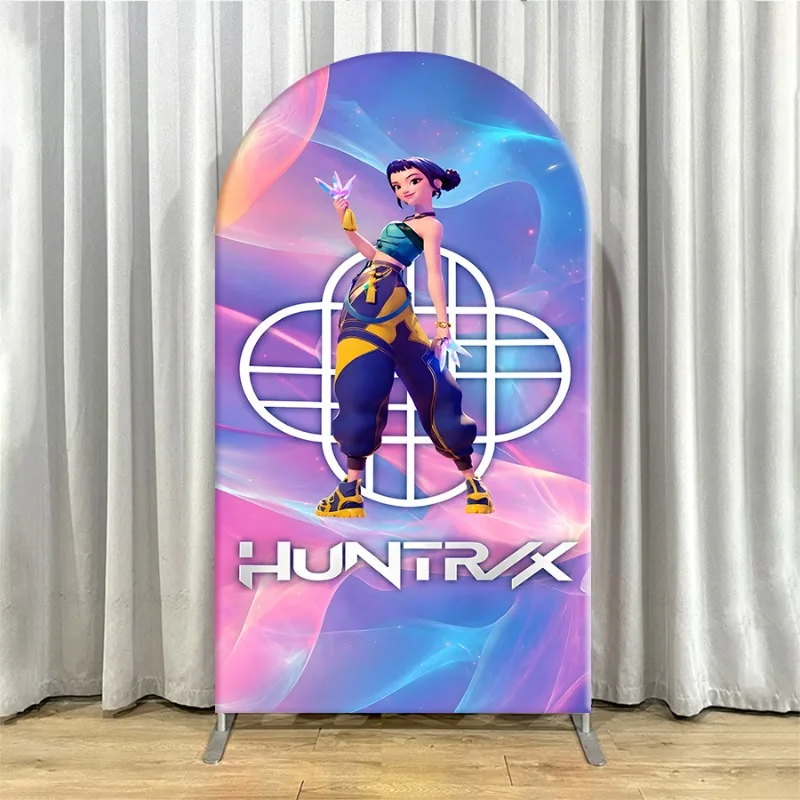 Non Elastic Kpop Demon Hunters Arch Backdrop Cover Single-layer HuntrX Cosmic Theme Backdrop for Parties Event Decoration