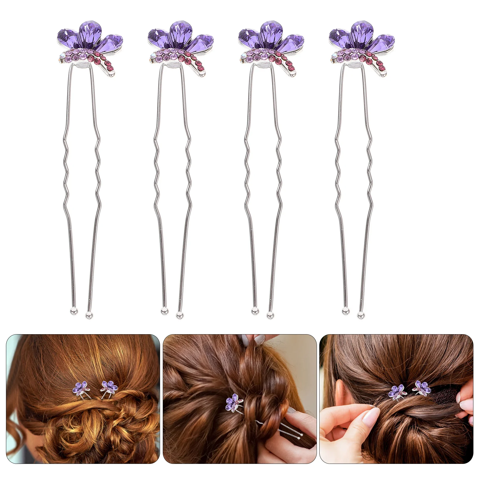 

4Pcs Rhinestone Hairpins Butterfly Decor U Shaped Wedding Bridal Accessories Wedding Hairpins Bridal Hair Accessories