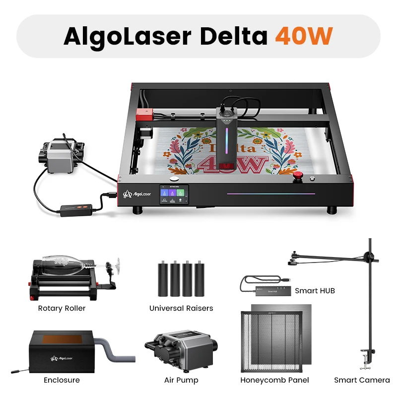 AlgoLaser Smart 40W Laser Engraver Wood Metal Colorful Engraving Machine CNC Table Off-Line Contol 50mm Woodworkers Laser Cutter