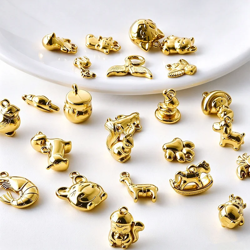 5pcs/Lot Small Animal Charm 316 Stainless Steel Squirrel Honey Pot Cat Pendant For Jewelry Making Supplies PVD DIY Bracelet Gift