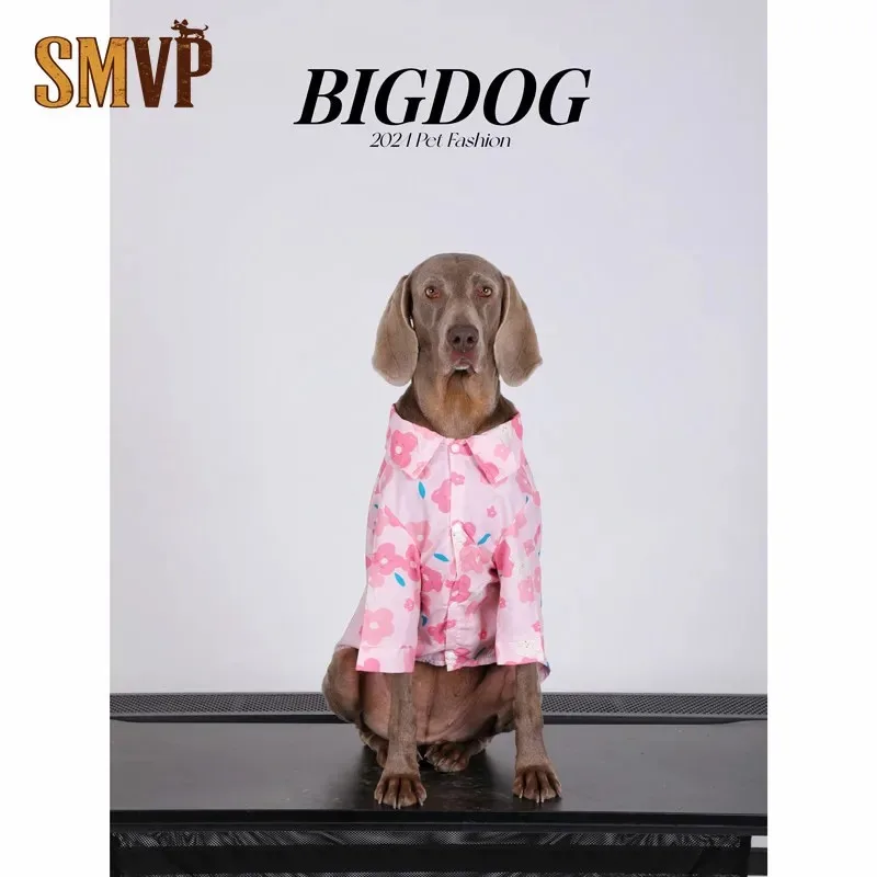 

Large Dog Summer Pink Floral Print Shirt Breathable Lightweight and Shed Resistant Summer Pet Clothes
