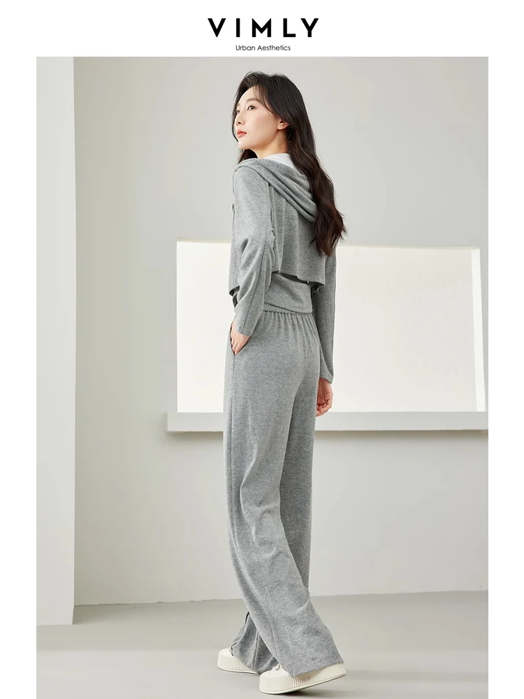 Vimly Three Piece Set Sweatsuits for Women 2024 Spring Hooded Jacket Tank Top Wide Leg Pant Sport Suits Hoodies Tracksuit M6007