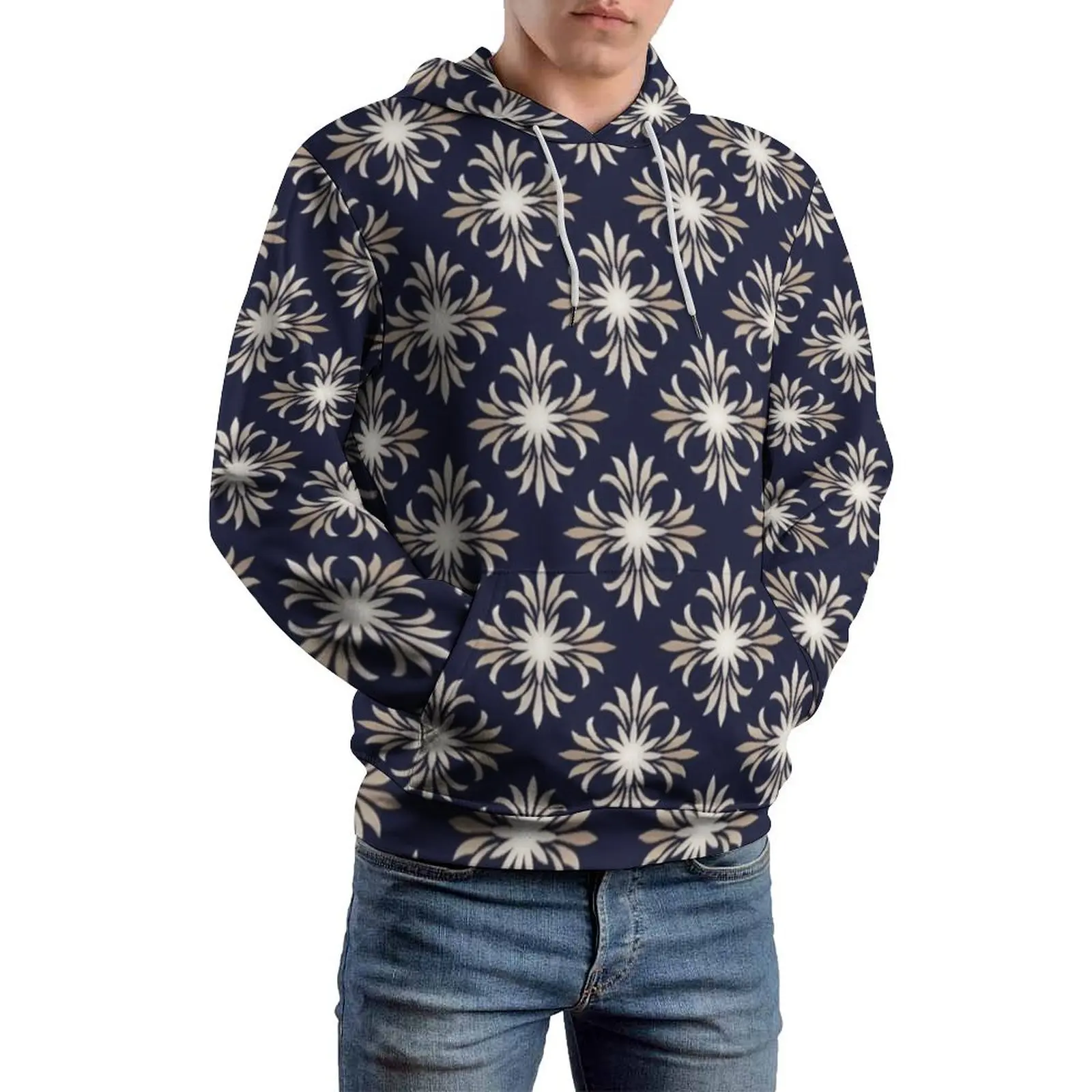 Retro Baroque Floral Loose Hoodies Bohemia Print Fashion Pullover Hoodie Men Long Sleeve Kawaii Graphic Sweatshirts Large Size