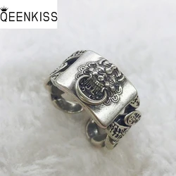QEENKISS 925 Sterling Silver PIXIU Ring for Men Vintage Adjustable Ring Fine Jewelry Wedding Party Groom Father Boy Gift RG6963