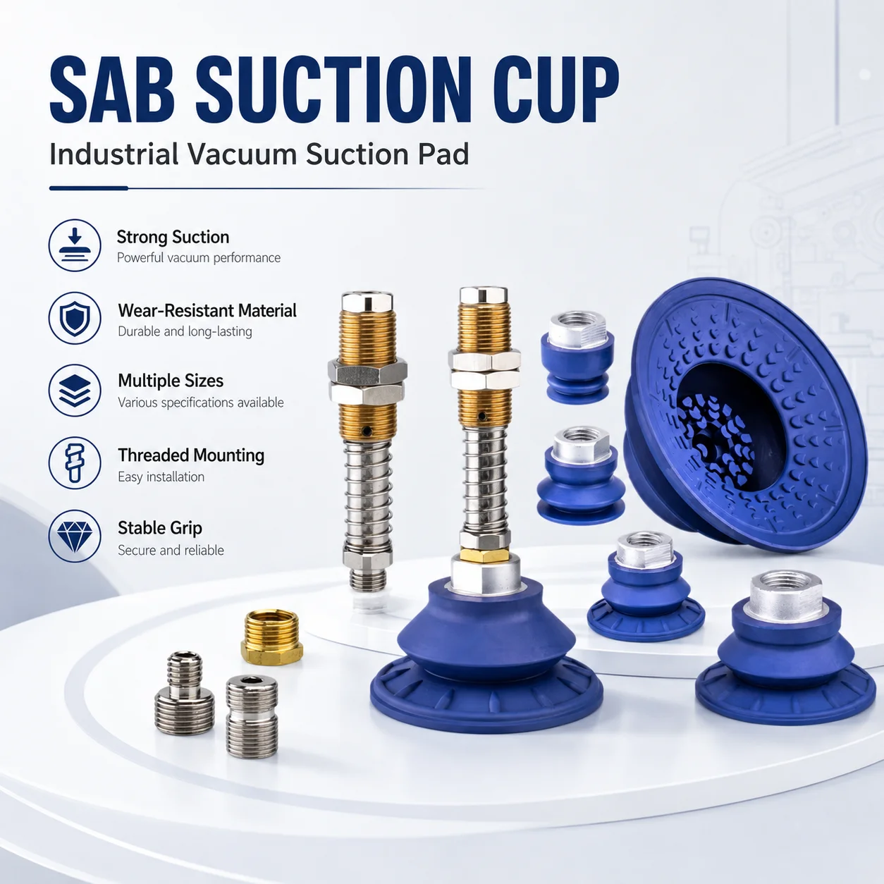 SAB Series Vacuum Suction Cup SAB22/30/40/50/60/80 Industrial Parts Mechanical Arm Corrugated Strong Suction Cup Nitrile Rubber