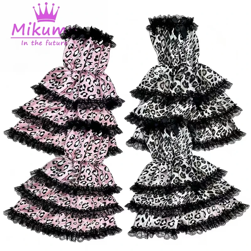 

Mikumn Women Y2k Aesthetics Leopard Print Leg Warmers Socks Japanese Style Lolita Kawaii Lace Bow Leg Cover Harajuku Streetwear