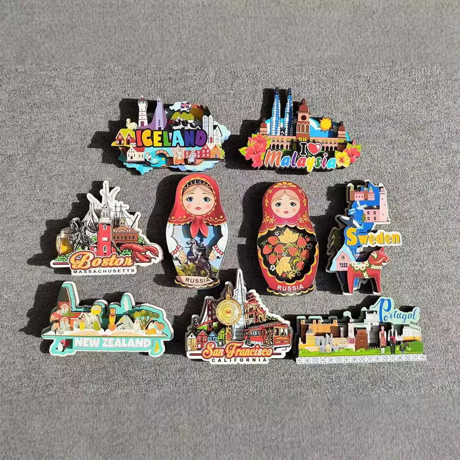 3D Wooden Refrigerator Magnet Travel Souvenir United States Austria Germany Norway Italy United Kingdom Magnetic Fridge Sticker