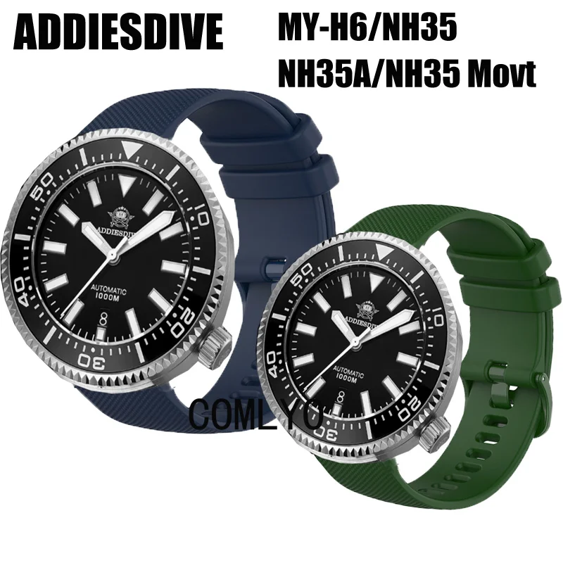 BAND For ADDIESDIVE NH35 MY-H6 NH35A Movt Strap Men's Mechanical watch Silicone Soft Belt Bracelet 22mm 20mm