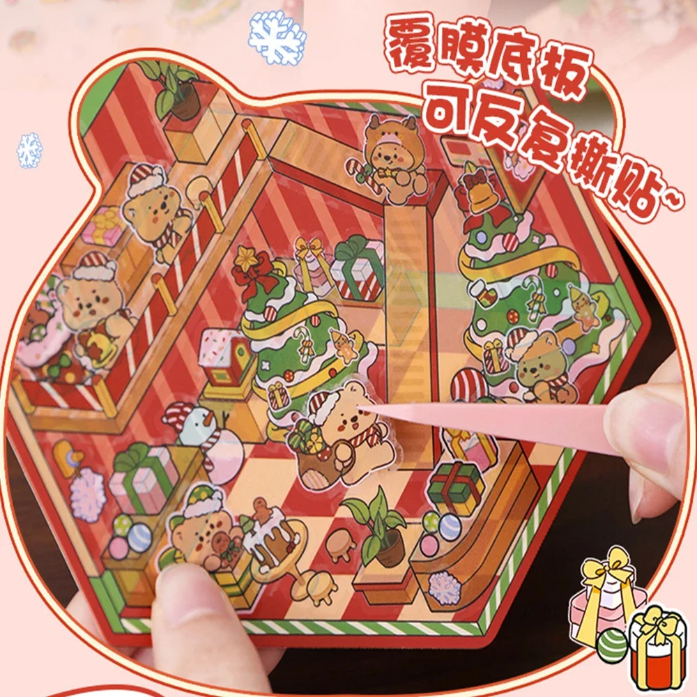 1-6Pcs Christmas Style Cartoon DIY 3D Landscape Stickers Pocket Cabin Scene Stacking Pasting Festival Birthday Gift for Child