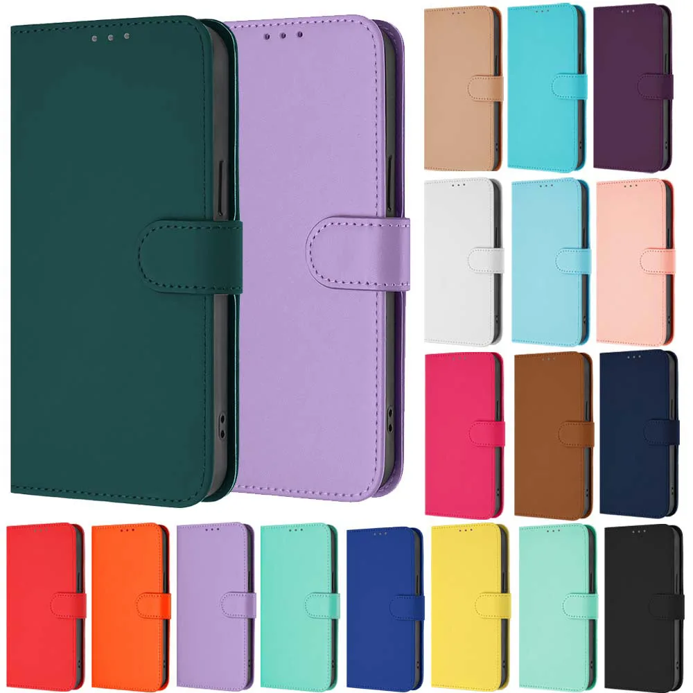 Solid Color Leather Flip Case For Samsung Galaxy M06 M16 M36 M56 M15 M35 M55 M14 M34 Xcover 7 Pro 6 5 4 4S Wallet Phone Cover