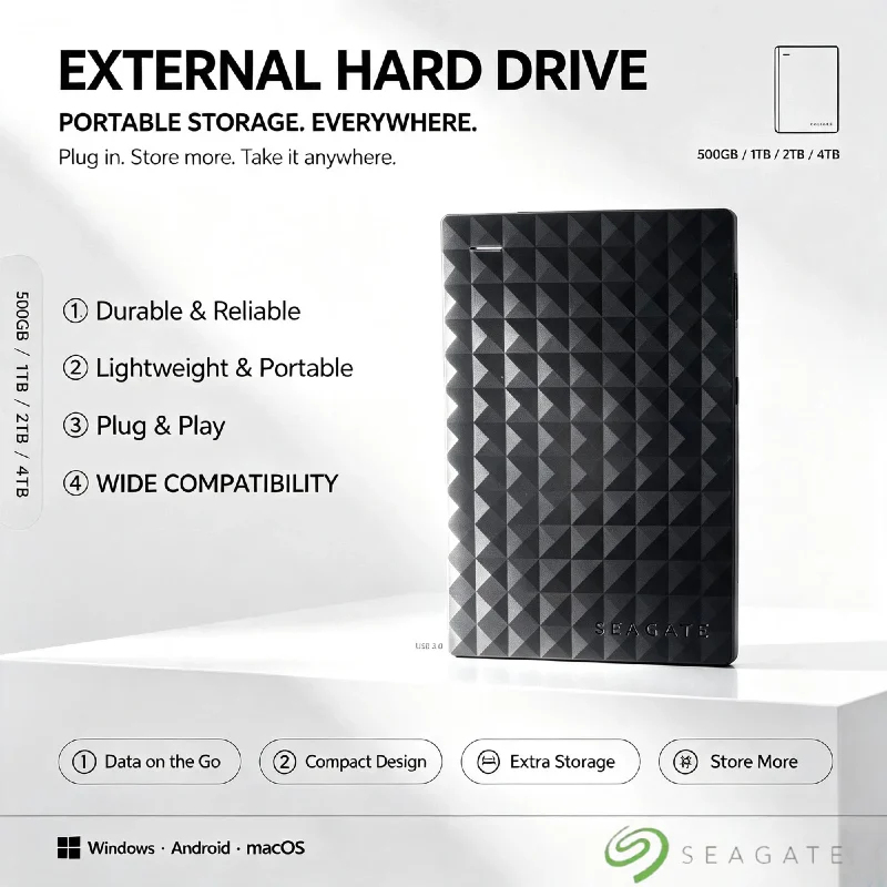 Seagate Portable External Hard Drive 2.5 Inch USB 3.0 Ultra High Speed Storage Expansion for PC Laptop Pro Unit