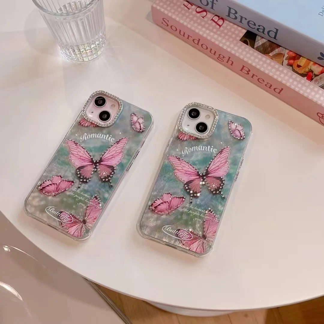 Funda de teléfono con forma de mariposa para iPhone, carcasa personalizada con punta de pluma, cobertura completa, 12, 11, estilo ins, para iPhone 14, 15 Pro Max, 13 Pro Max