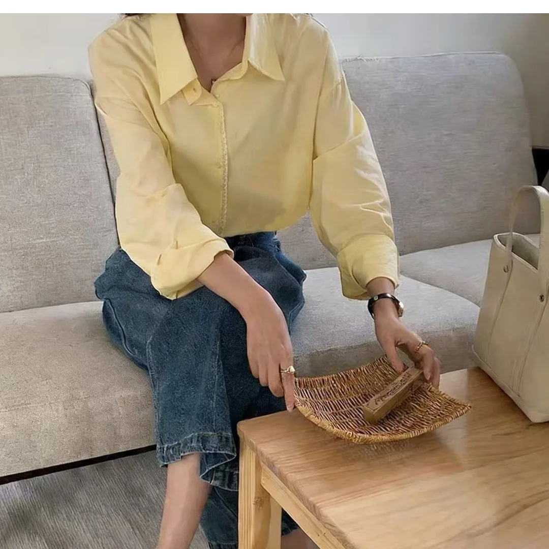 

Fashionable Casual Lace Splicing Silk Spring 2026 Women's Shirt Simple Design Versatile Style Commute Wind Loose Fit Long Sleeve