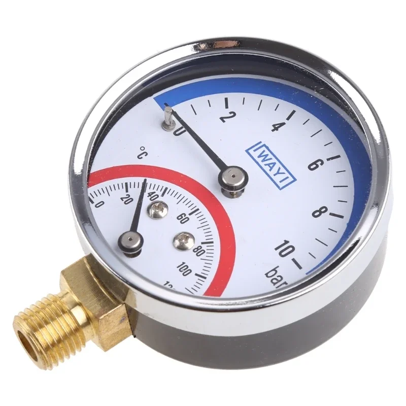 G1/G1/2 Thread Temperature & Pressure Gauge 0-120 ℃ 0-10 Bar Mearsuring Fitting- for Floor Heating System