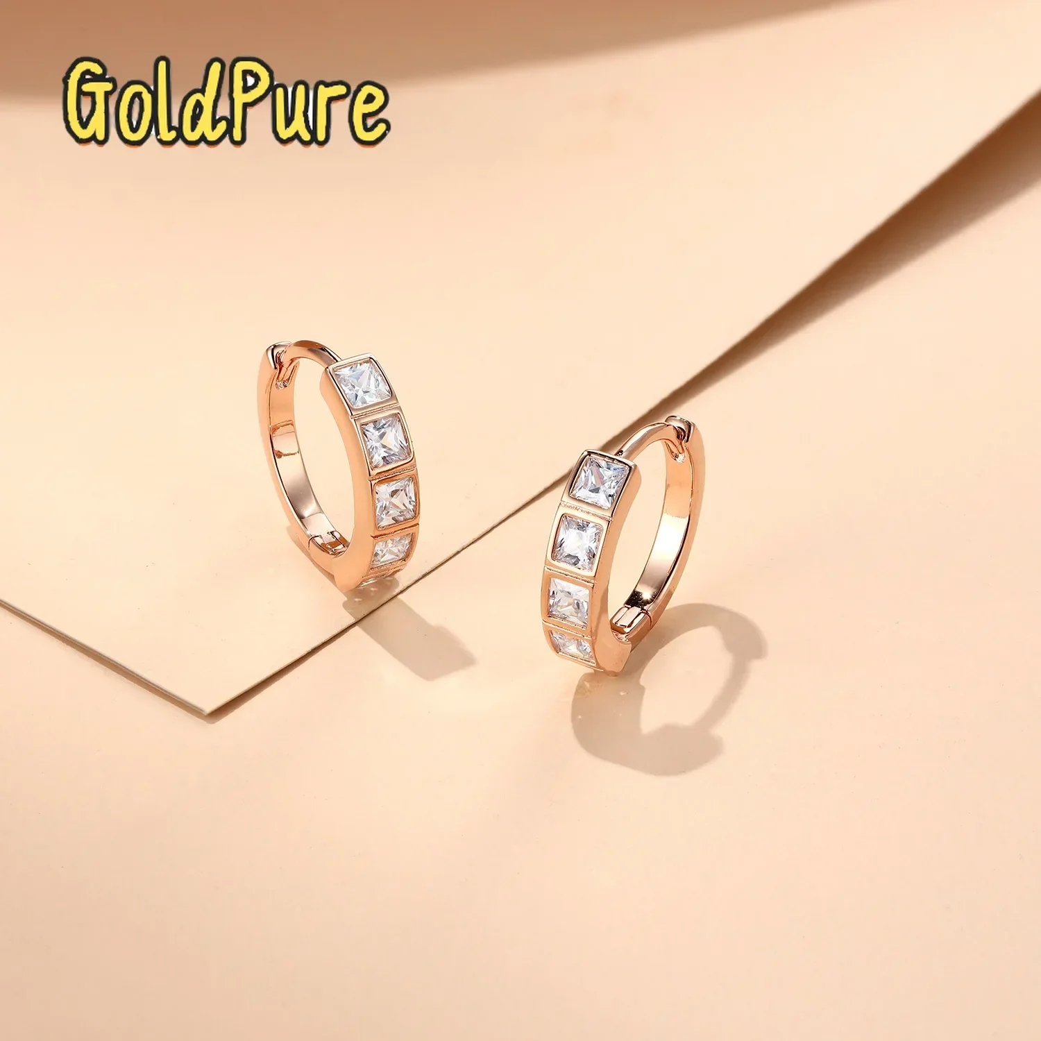 Goldpure Luxury Real 18k Gold rose gold Platinum PT950 Women's Princess Square Moissanite Ear Ring All-match Simple Diamond Stud