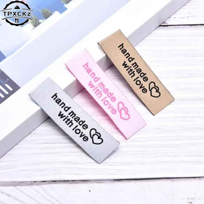 50pcs Labels Tags For Handmade DIY Hats Bags Hand Made With Love Label For Clothes Sewing Tags Garment Accessories 5x1.5cm 4x2cm