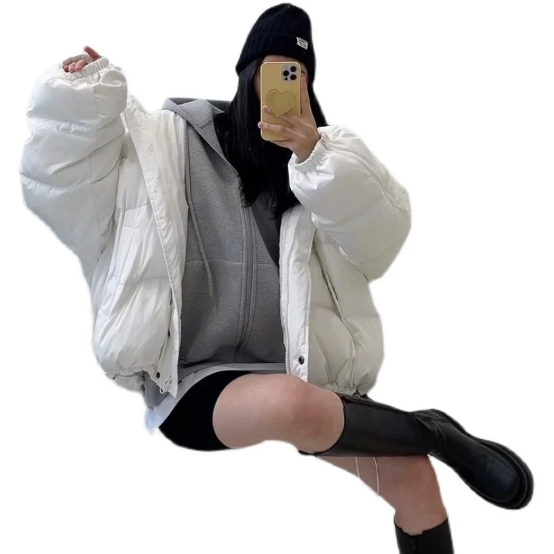 Mantel Jaet Wanita Model Puffy Bread Sle down, Hangat Berkerudung, Modis Anti-Penuaan, Isi Kapas Polyester, Pakaian Luar Musim Dingin