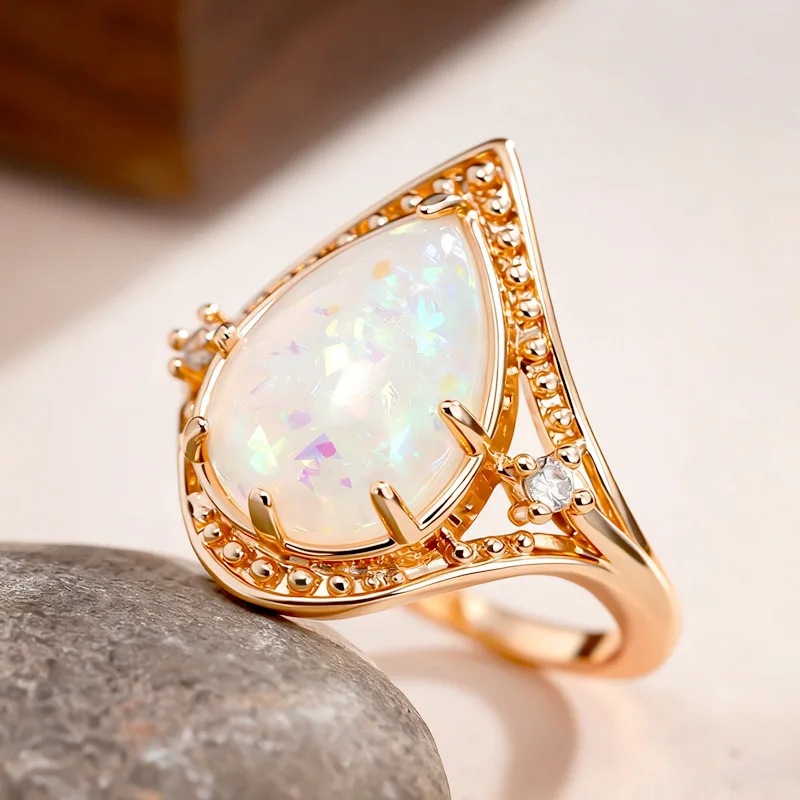 European and American Metal Droplet Multi Claw Inlaid Ring, Imitating The Style of The Australian Royal Court, Layered Jewelry