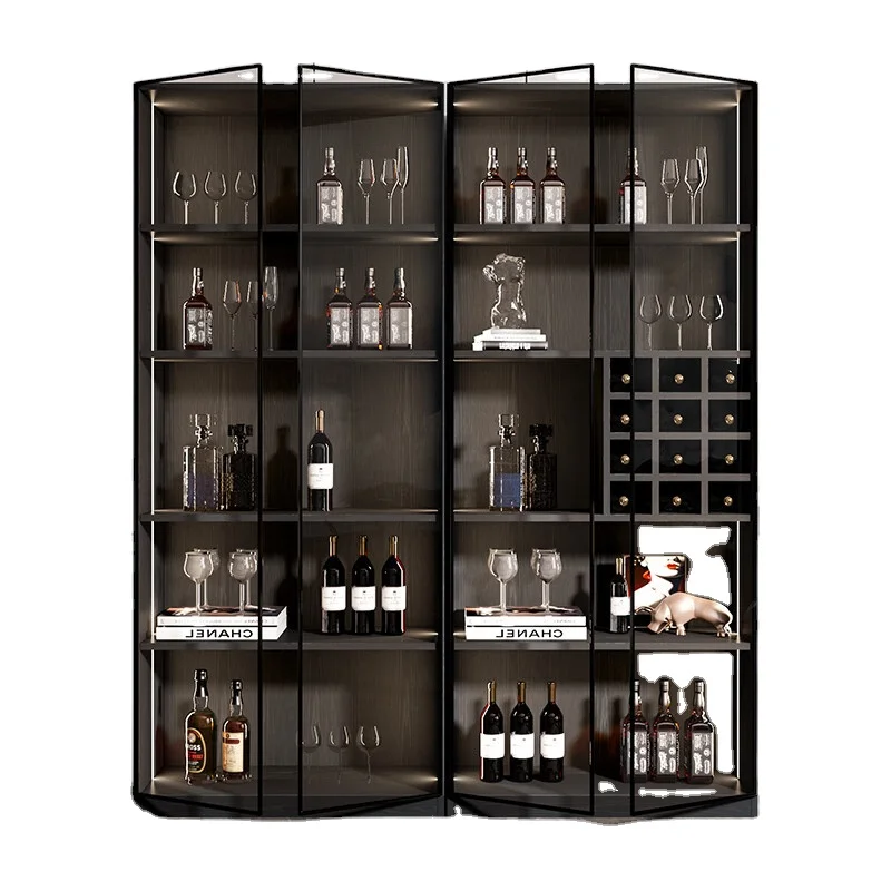 Modern simple Wooden Grain Aluminium light luxury display buffet Living Room Dining Room Wine Cabinet