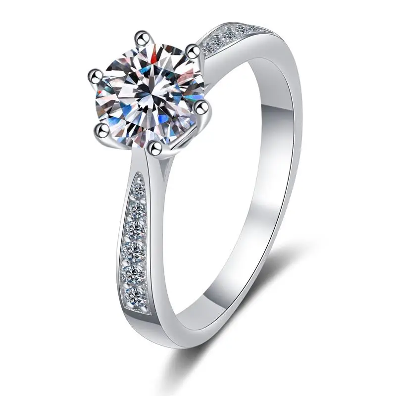 Luxury Platinum Pt950 Ring 0.5/1/2 Carat Moissanite Diamond Korean Six-Prong Micro-Pavé Ring Women's 18K White Gold Jewelry
