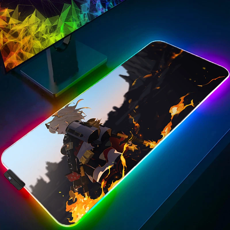 Mouse Pad RGB PC Speed For E-sports Players LED Laptop Computer Zenless Zone Zero Keyboard Pad Burnice White Desk Mat Mousepad