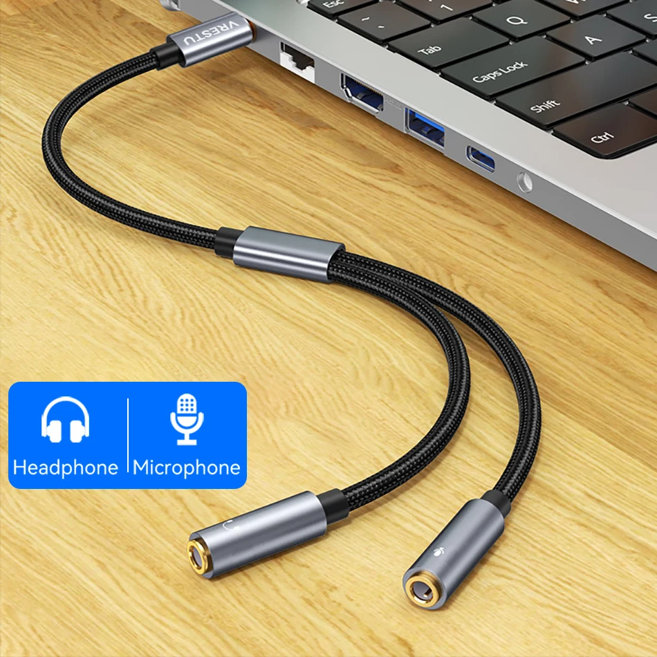 USB C to Dual 3.5mm Female Microphone Headphone Type C External Sound Card Stereo Audio Adapter Mic for Laptop Macbook Pro iPad