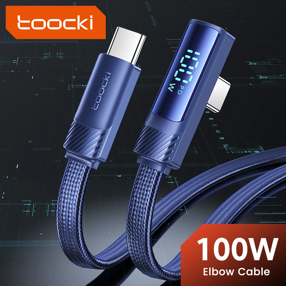 Toocki USB Type C Cable 90 Degree Digital Display 100W Fast Charging Data Cord for Macbook Xiaomi Huawei Samsung Cable Wire