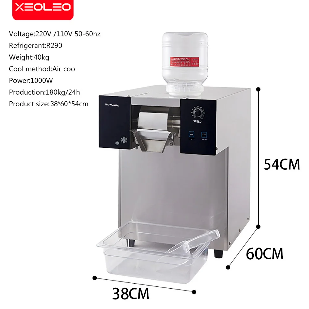 XEOLEO Commercial Snowflake Ice Machine 1000W Snowflake Crusher Korea Bingsu Machine 180kg/24h Snow Ice Maker