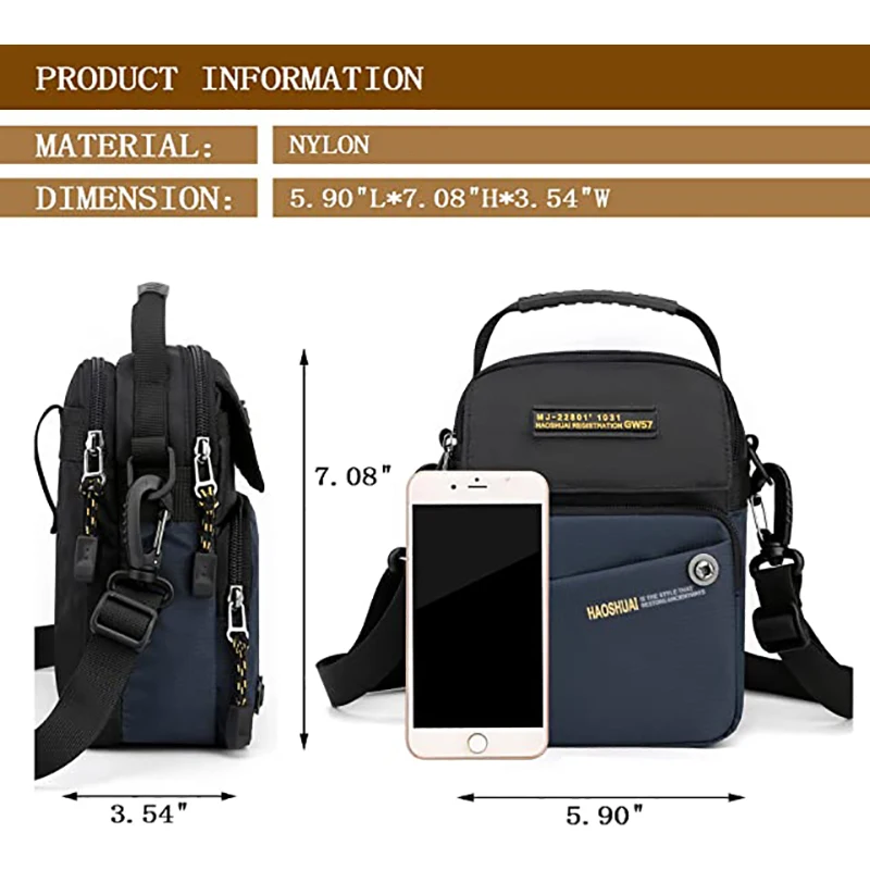 Borsa a tracolla diagonale da uomo alla moda piccola borsa a tracolla leggera Mini marsupio multifunzione in Nylon impermeabile per telefono cellulare