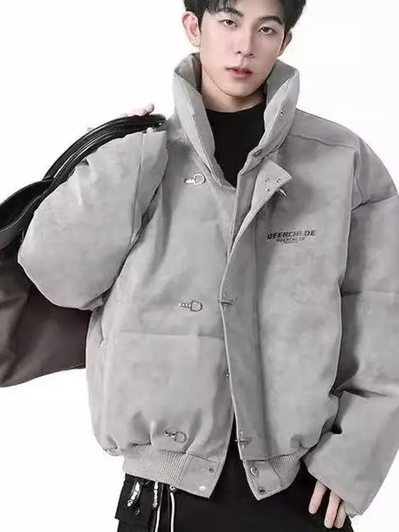 

American Style Dyed PU Leather Cotton Jacket for Men Winter Couple's Fashion High Street Design Airplane Buckle Coat
