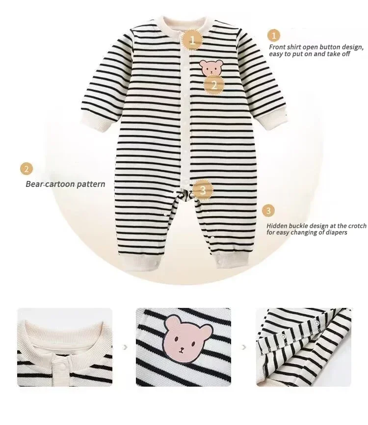 0-18M Rompers for baby Clothes 100% cotton winter baby girls boys clothes pinstripe Bodysuit& one piece bear logo outfit fashion