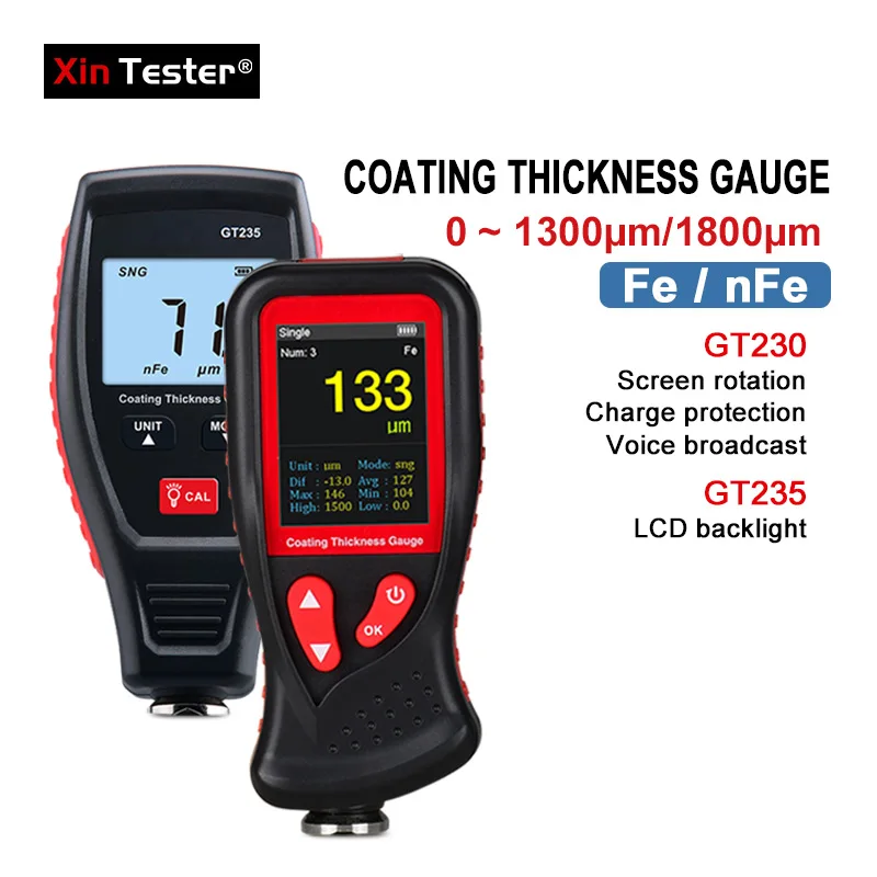 Xin Tester Handheld Coating Thickness Gauge Car Paint Film Depth Gauge Tester Measurement 0-1300/1800um